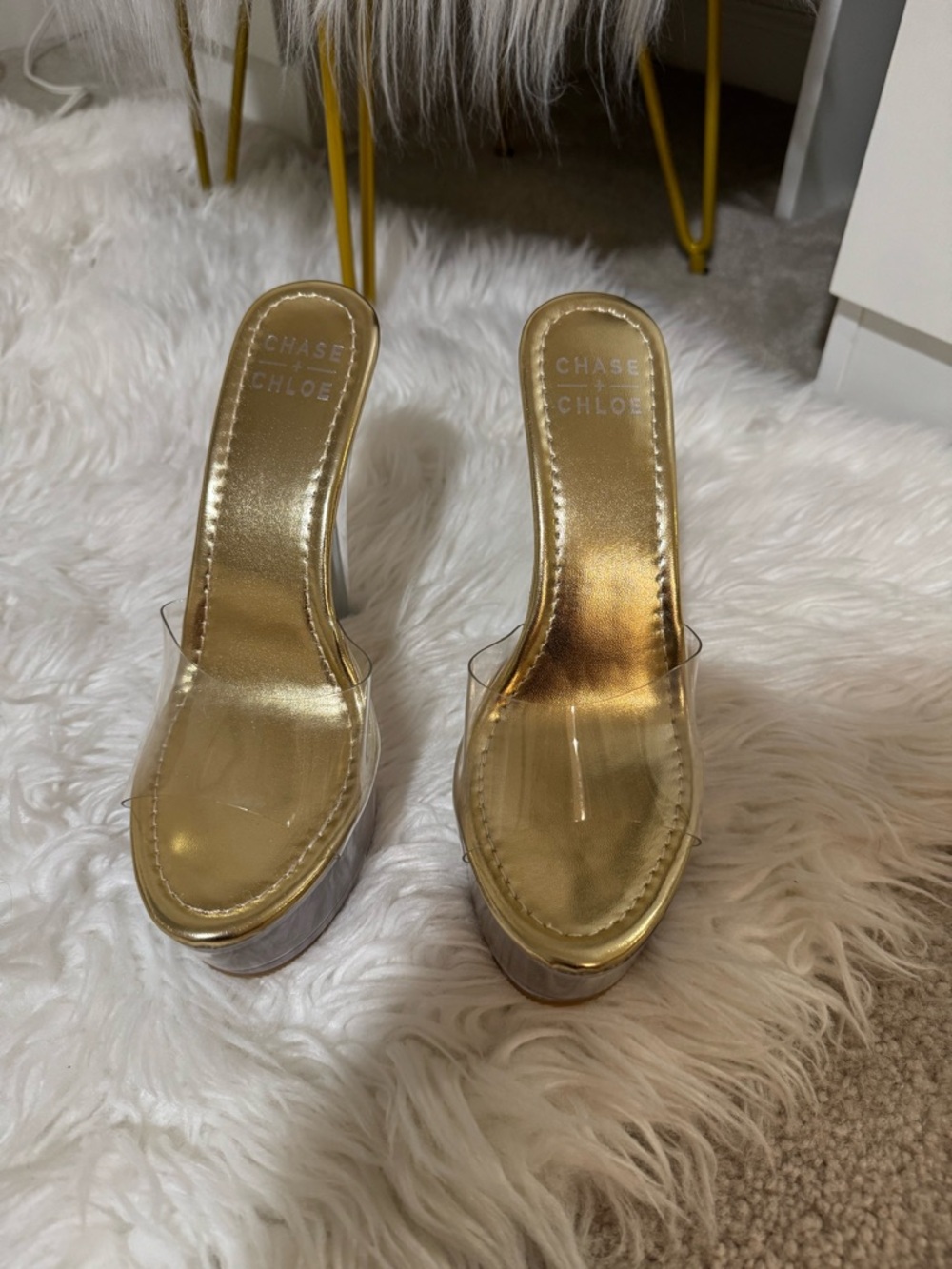 Chase + Chloe Gold Platform Clear Strap Stiletto Mules - Picture 5 of 6